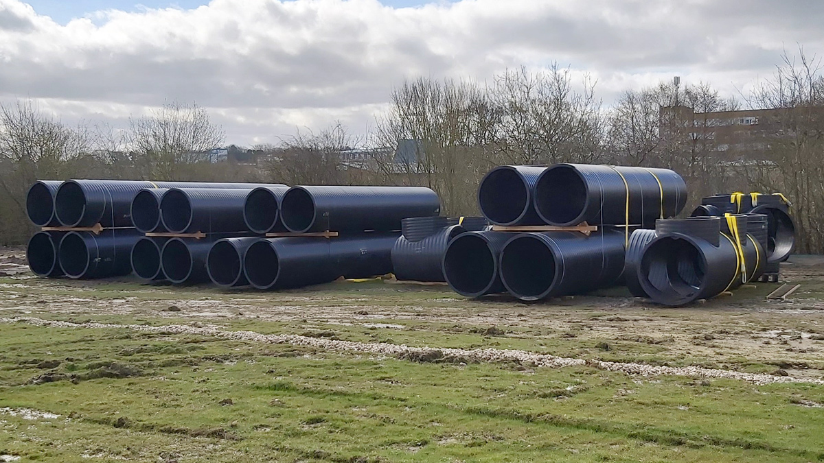 Weholite pipes delivered pre-slung ready for installation - Courtesy of MMB