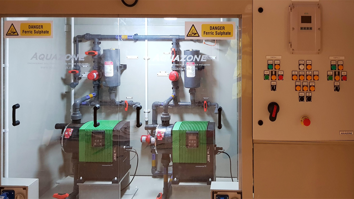 Ferric transfer pumps and local control panel - Courtesy of Essex & Suffolk Water