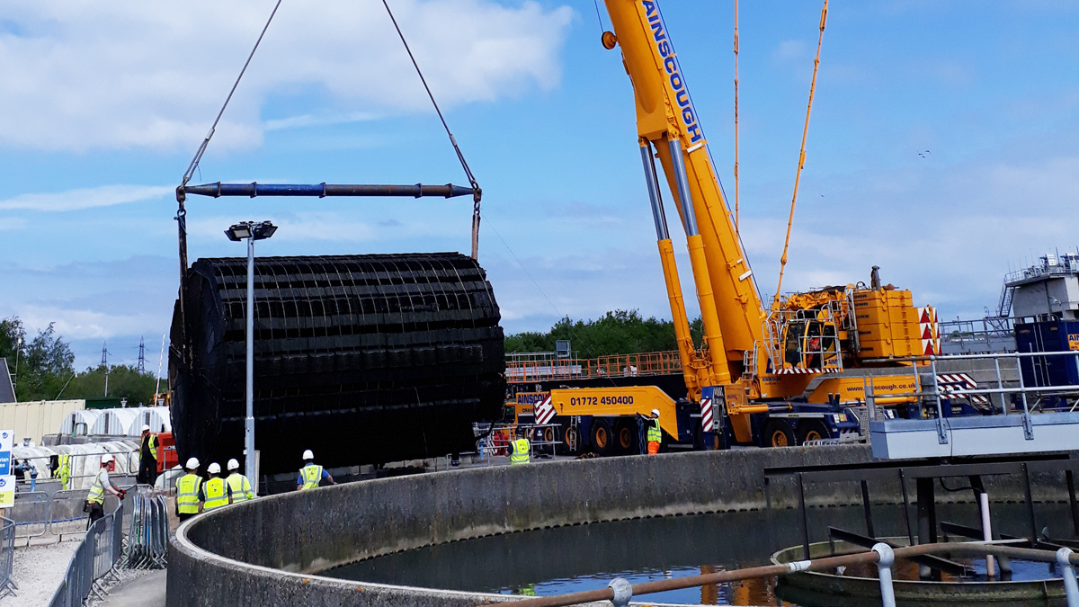 Morecambe WwTW: October 2019 - Removal of an old SBC cartridge to allow the conversion of the SBC structure into a tidal storage tank - Courtesy of United Utilities