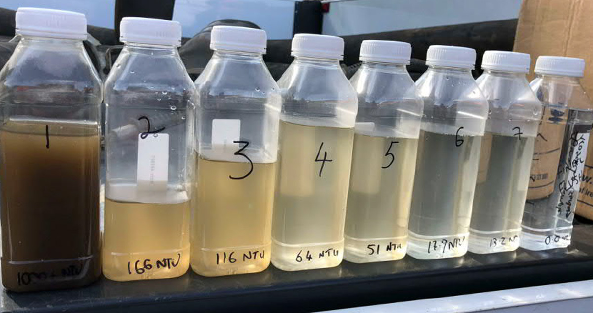 Sample of water taken from standpipe at start of flush to the end of the flush (left to right) – Courtesy of NI Water