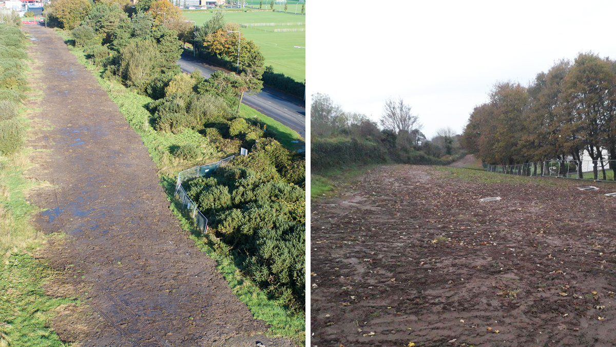 (left) Reinstatement of pumping main laid offline adjacent to A20 Portaferry Road, and (right) reinstatement in West Winds Estate - Courtesy of NI Water