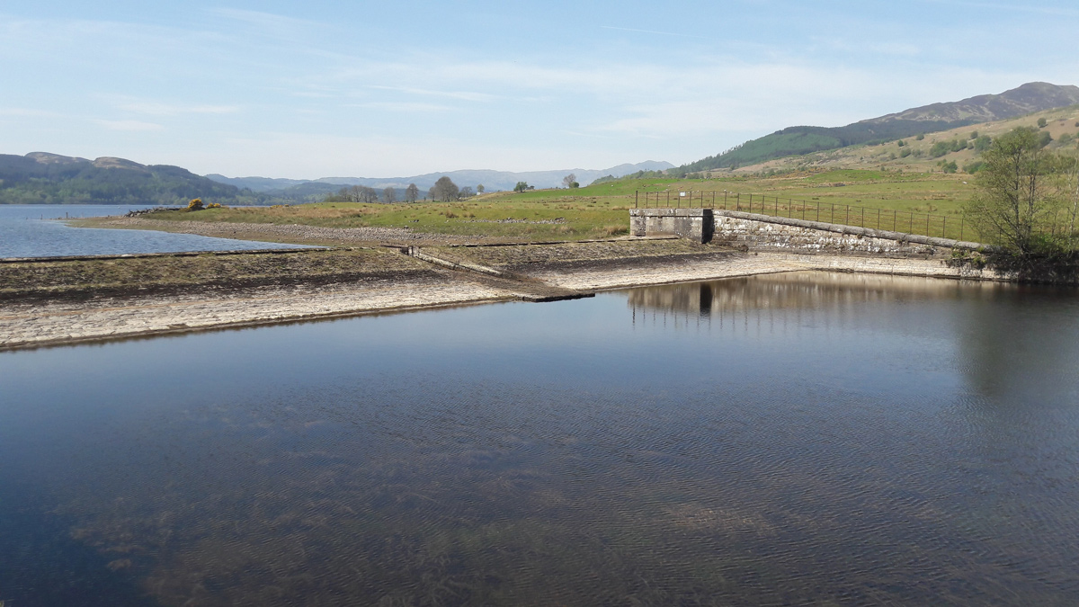 Overflow weir dry, May 2019 - Courtesy of the Loch Venachar project team