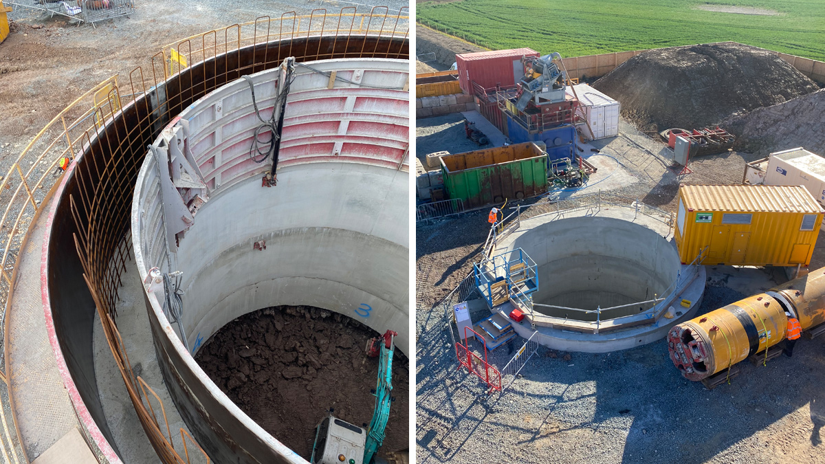 (left) In situ caisson construction and (right) tunnel launch shaft - Courtesy of Ward & Burke