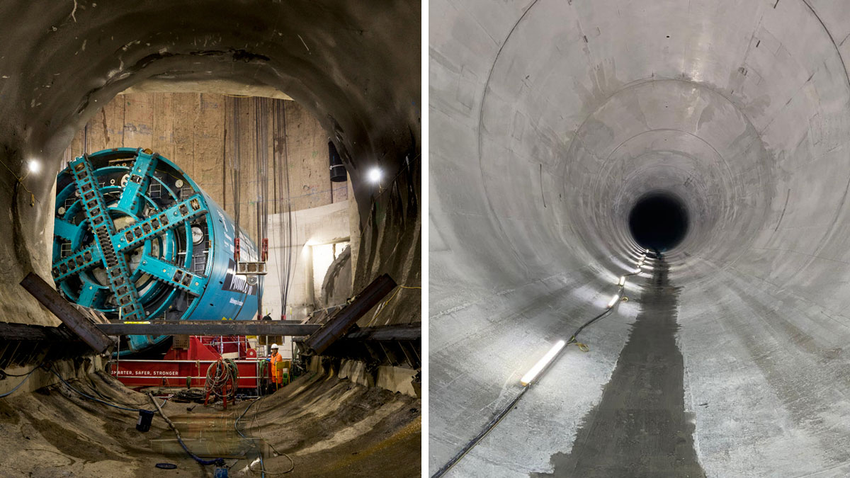 (left) main tunnel TBM and (right) main tunnel secondary lining - Courtesy of Tideway