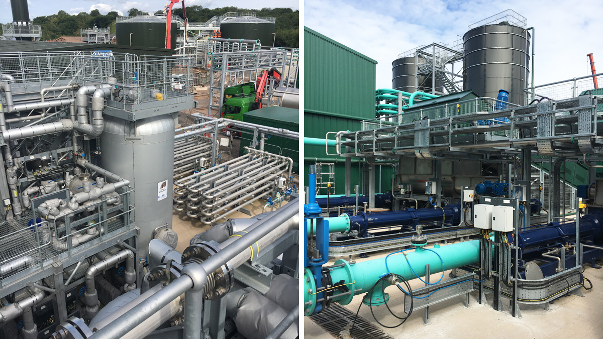 (left) Thermal hydrolysis plant and (right) imported sludge transfer system - Courtesy Welsh Water and Skanska
