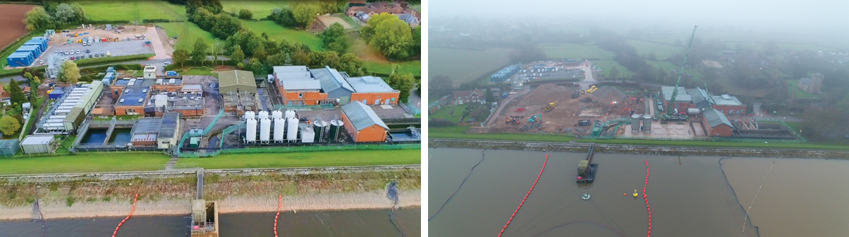Durleigh WTC (left) original works pre-construction, September 2019 and (right) demolition of the original works underway, January 2020 - Courtesy of Wessex Water