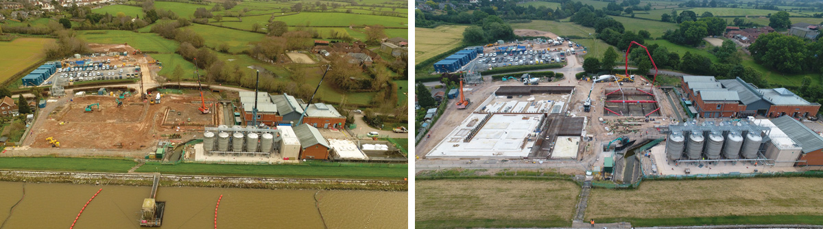 Progress at Durleigh WTC (left) March 2020 and (right) June 2020 - Courtesy of Wessex Water