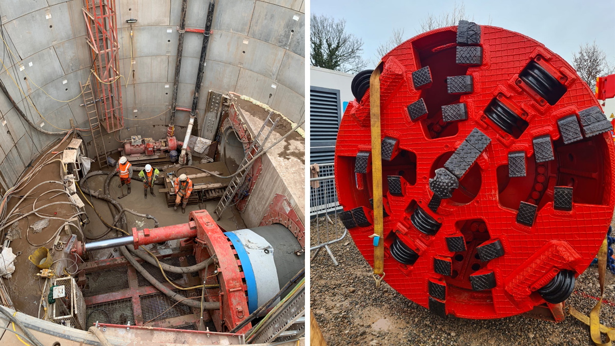 (left) The tunnel drive and (right) Herrenknecht TBM cutting head - Courtesy of United Utilities & Advance-plus