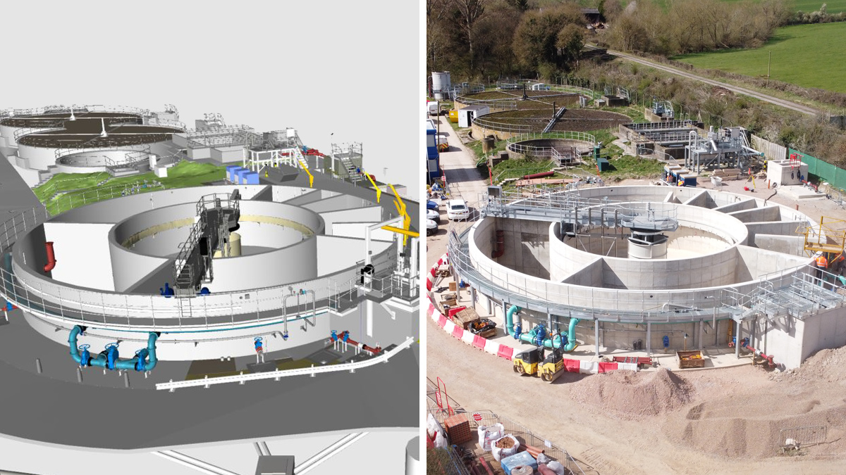(left) Compact BIM model and (right) Kineton STW as built - Courtesy of MWH Treatment