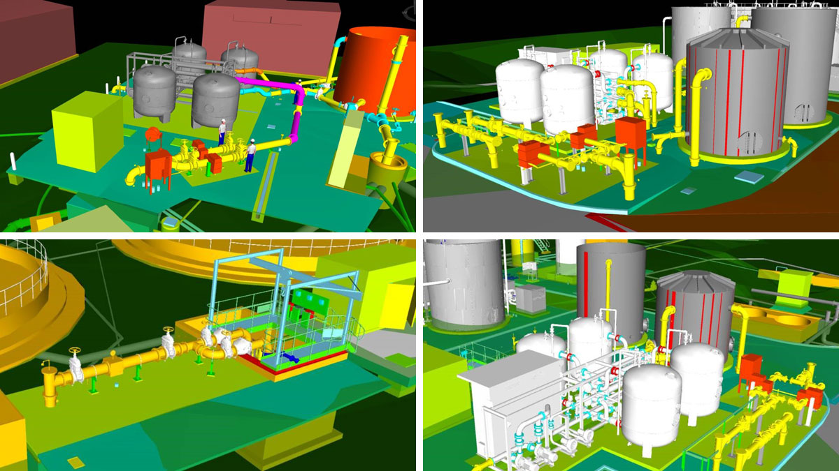 Model overviews of tertiary solids removal plant at Ledbury STW - Courtesy of Costain
