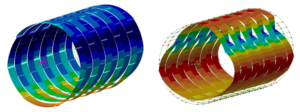Radial displacements on the LUSAS Model (left) with and (right) without internal pressure - Courtesy of AECOM