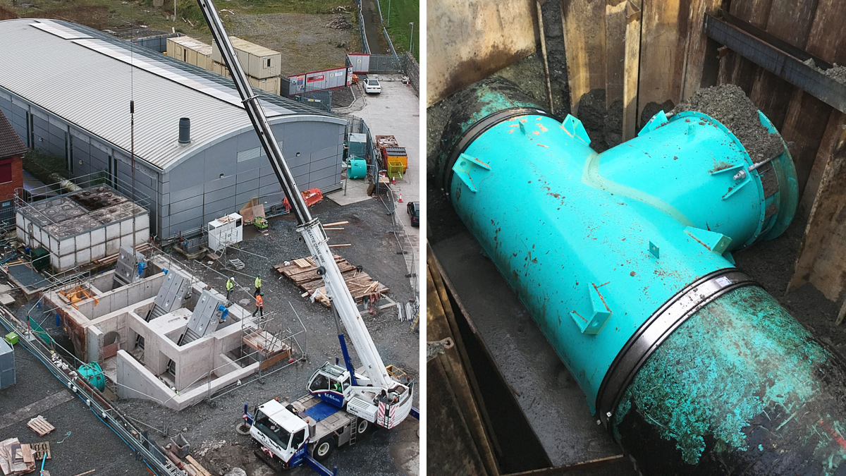 (left) Installation of the screens and (right) 1600mm diameter pipework connection - Courtesy of GRAHAM