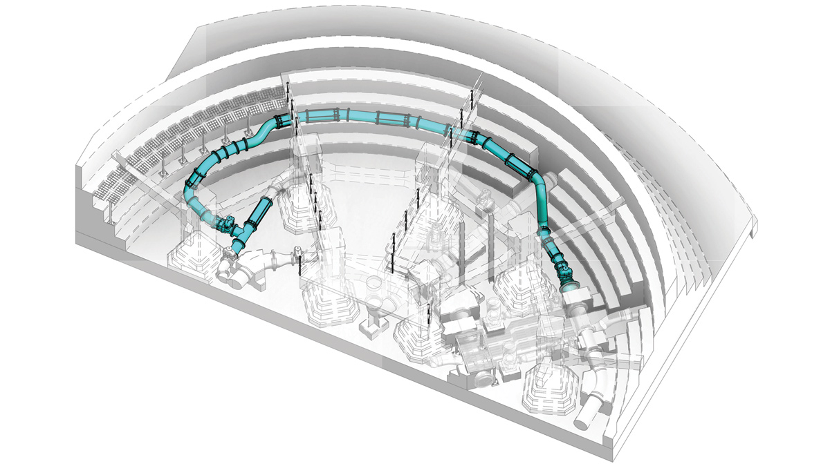 Isometric drawing of pipework within the tower basement - Courtesy of MMB