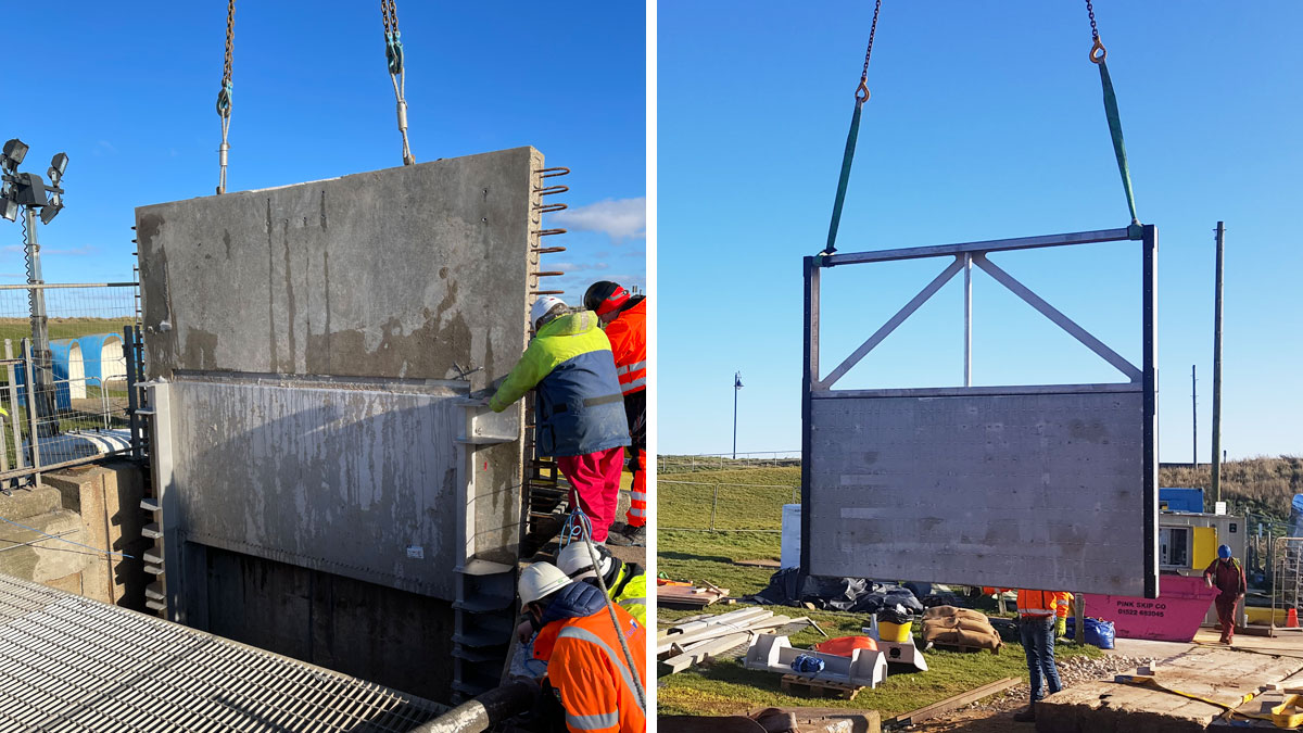 (left) New concrete wall installation and (right) penstock installation - Courtesy of Jacobs
