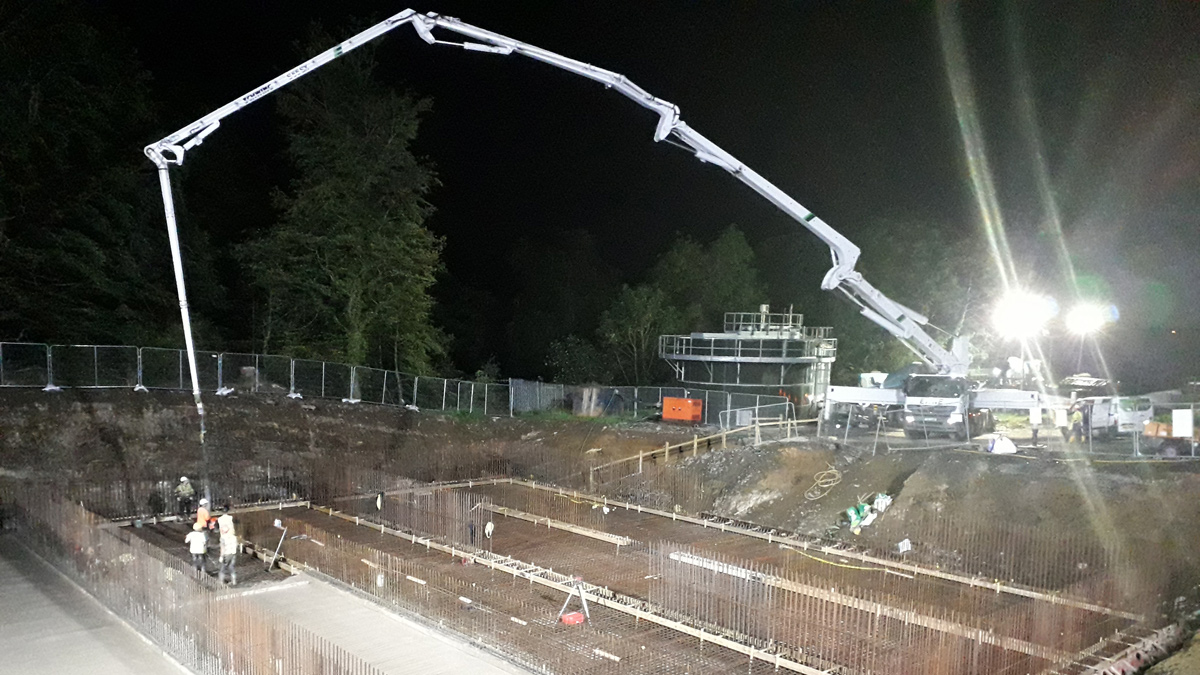 Night time concrete pour - Courtesy of GEDA Construction