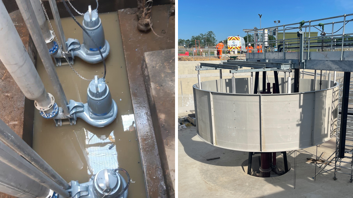 (left) Upgraded RAS pumping station and (right) FST4 diffuser drum installation - Courtesy of MWH Treatment