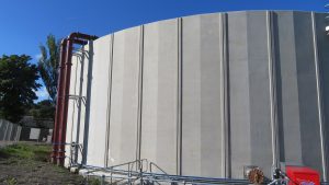 Horwich WwTW above-ground 8m high precast storm detention tank - Courtesy of A-Consult Ltd