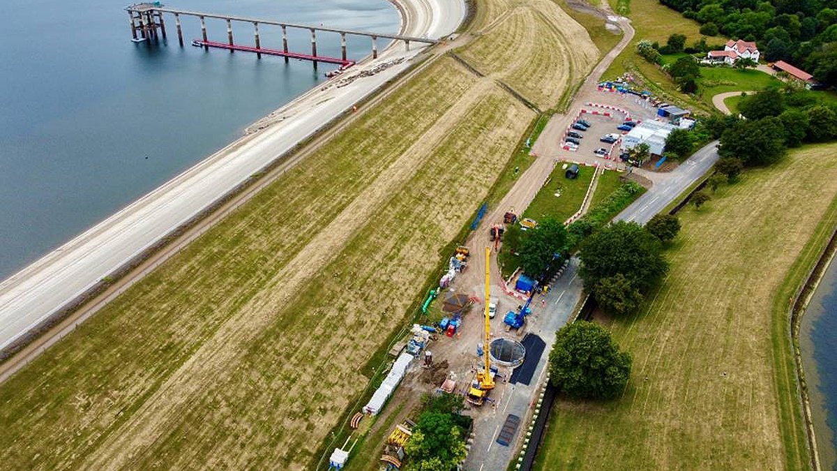 Aerial view of the reservoir and temporary shaft over the inlet tunnel - Courtesy of Barhale & Thames Water