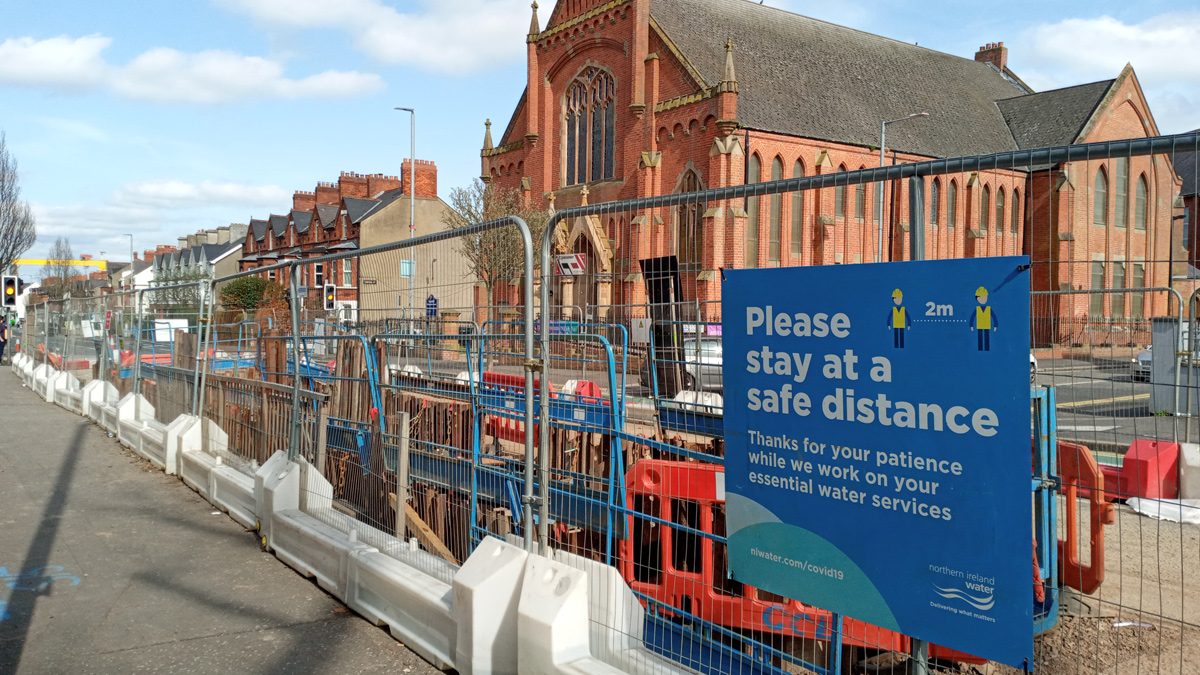 Site notice for works during Covid 19 - Courtesy of NI Water and GEDA Construction