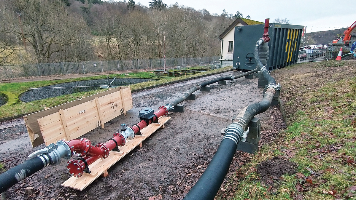 Temporary works flow management: FFT continuation pipe (with MCERTS flow measurement rig) and storm overflow pipe from temporary flow balance tank - Courtesy of MMB