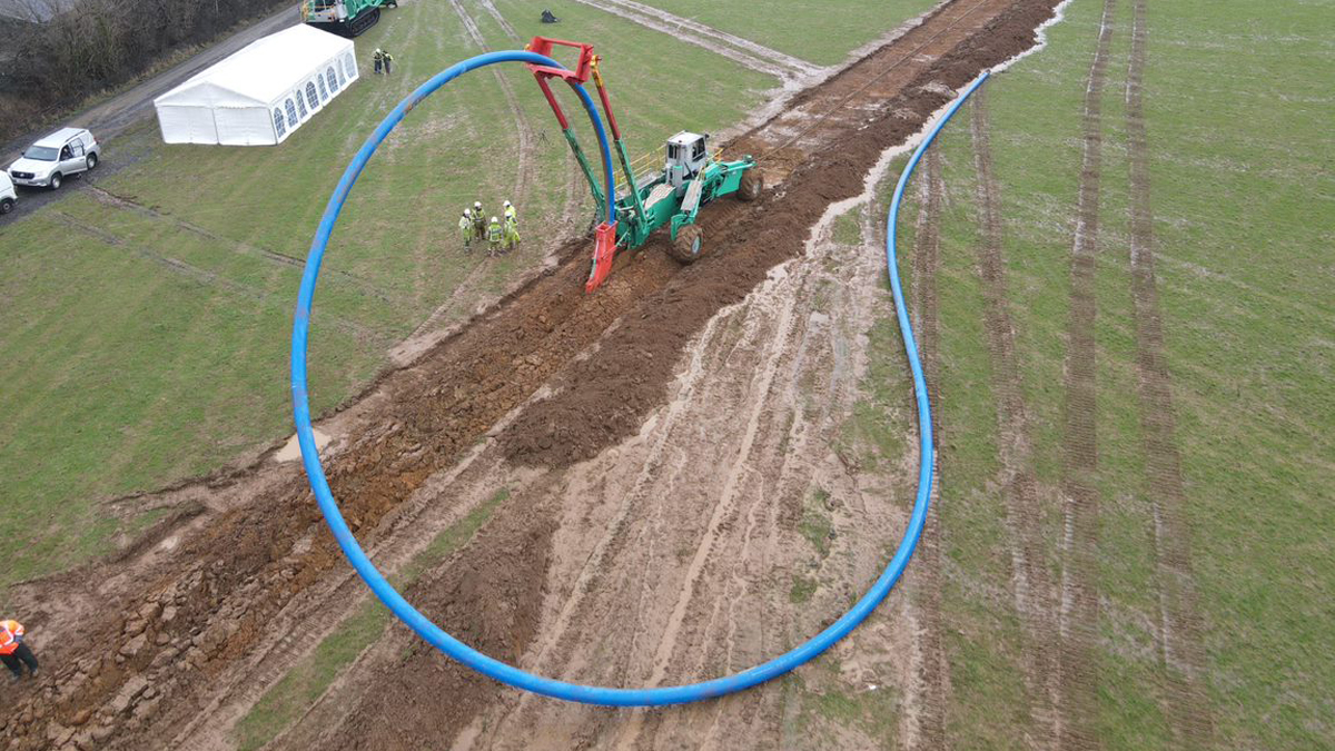 The ‘pipe plough’, photographed during a trial for Anglian Water’s Strategic Pipeline Alliance - Courtesy of SPA