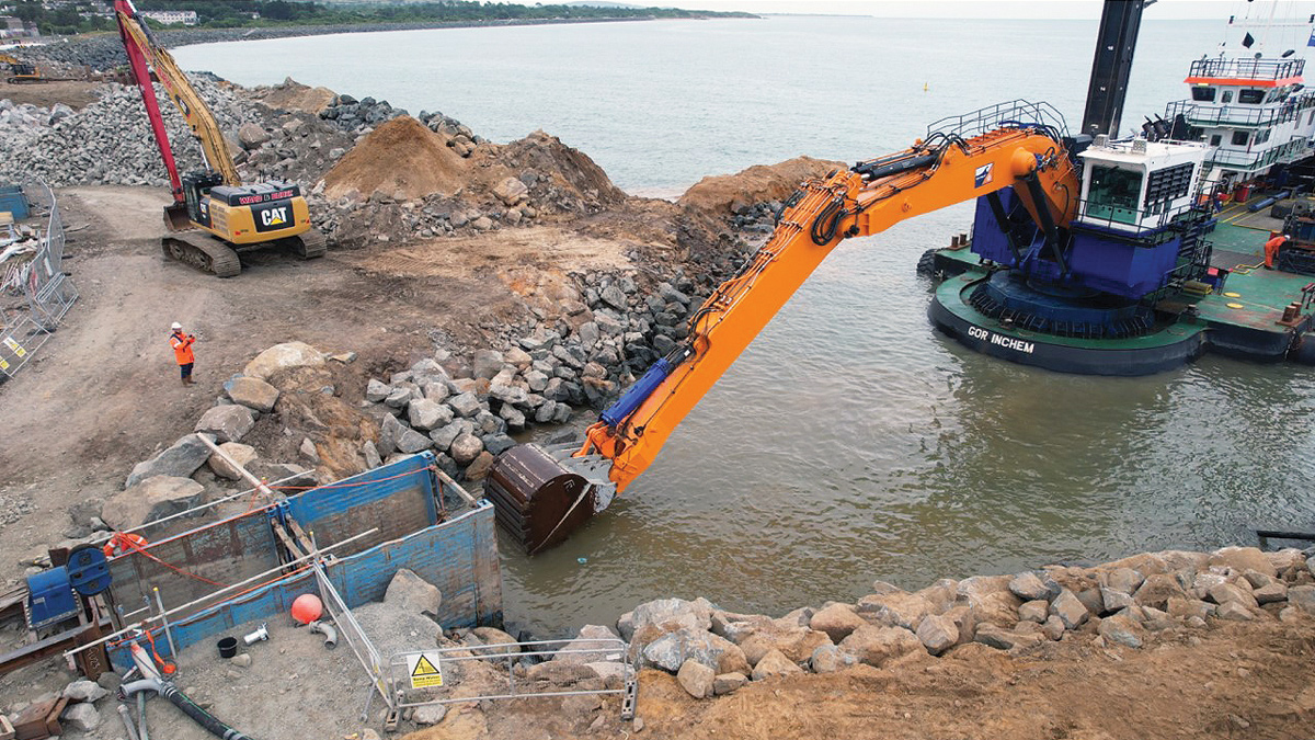 Excavation of trench at the onshore connection point using the backhoe dredger ‘Razende Bol’ - Courtesy of Van Oord Ireland