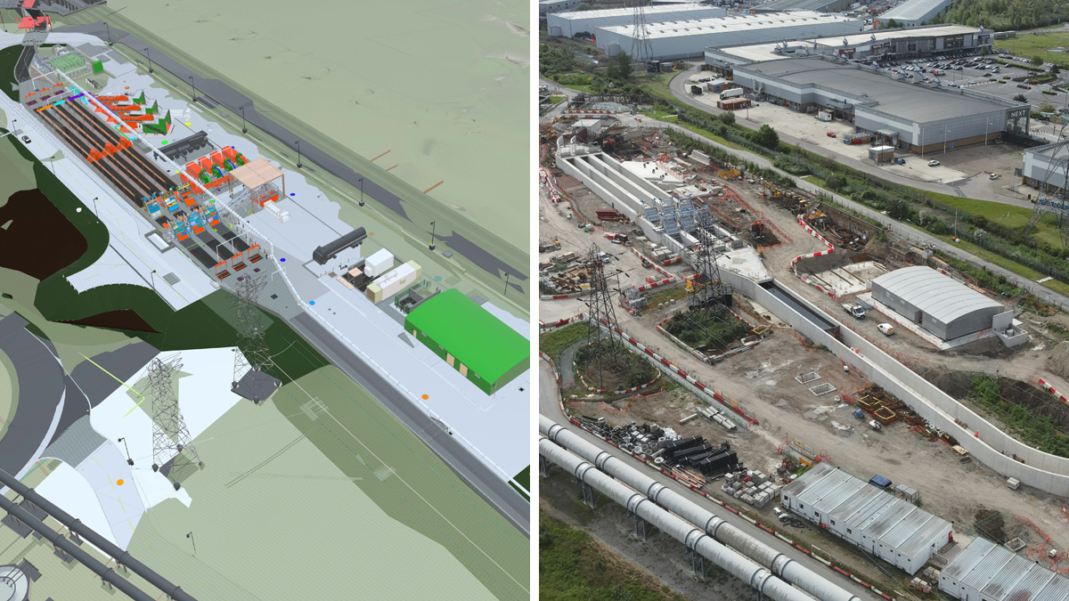 (left) 3D BIM model of new inlet works and (right) new inlet works under construction - Courtesy of Laing O’Rourke