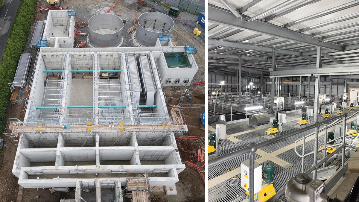 (left) Construction of new inlet, clarifier, interstage pumping station and sludge tanks and (right) new flocculator tanks - Courtesy of DLG Water