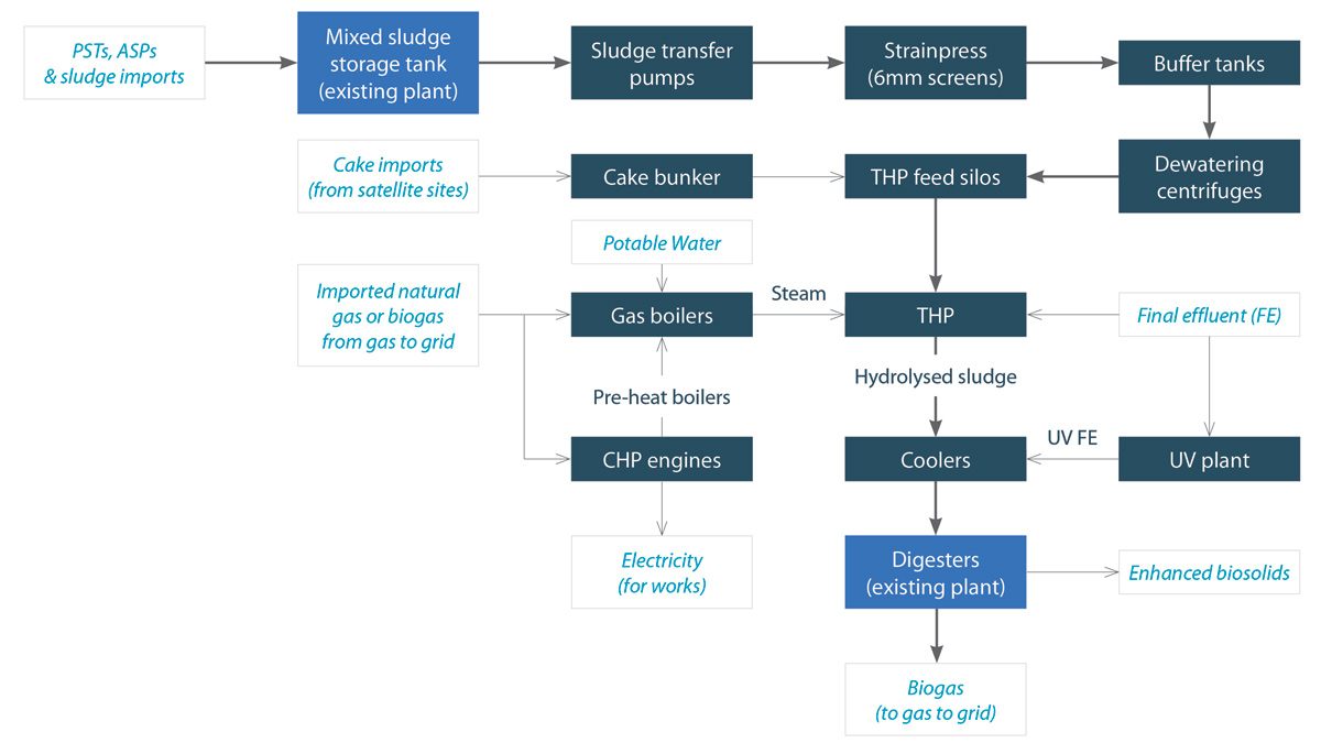 Thermal hydrolysis plant process diagram - Courtesy of Costain