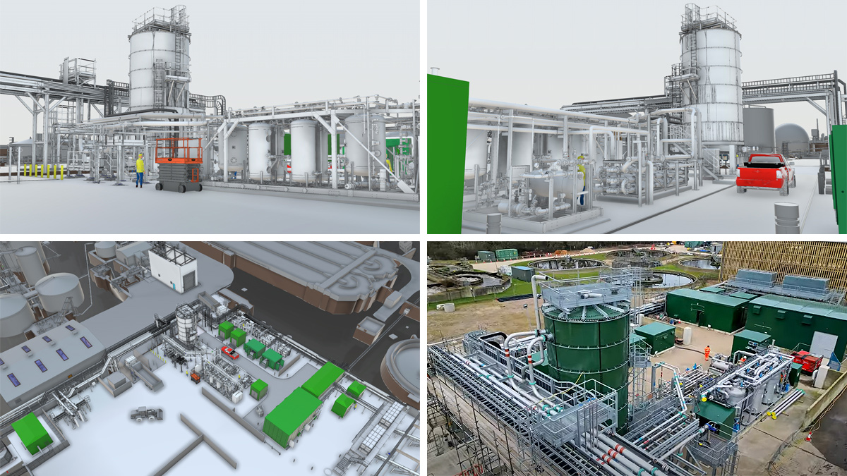(top & bottom left) BIM models showing the THP plant area and (bottom right) Phase 2 THP area looking north-west - Courtesy of Galliford Try