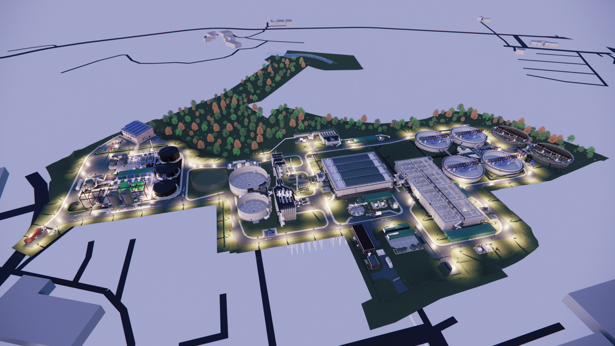 New Guildford STW: 3D model night-time overview - Courtesy of BAM Enpure Ltd JV