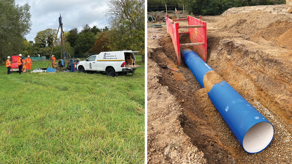 (left) Ground investigation work and (right) pipe installation - Courtesy of Essex & Suffolk Water