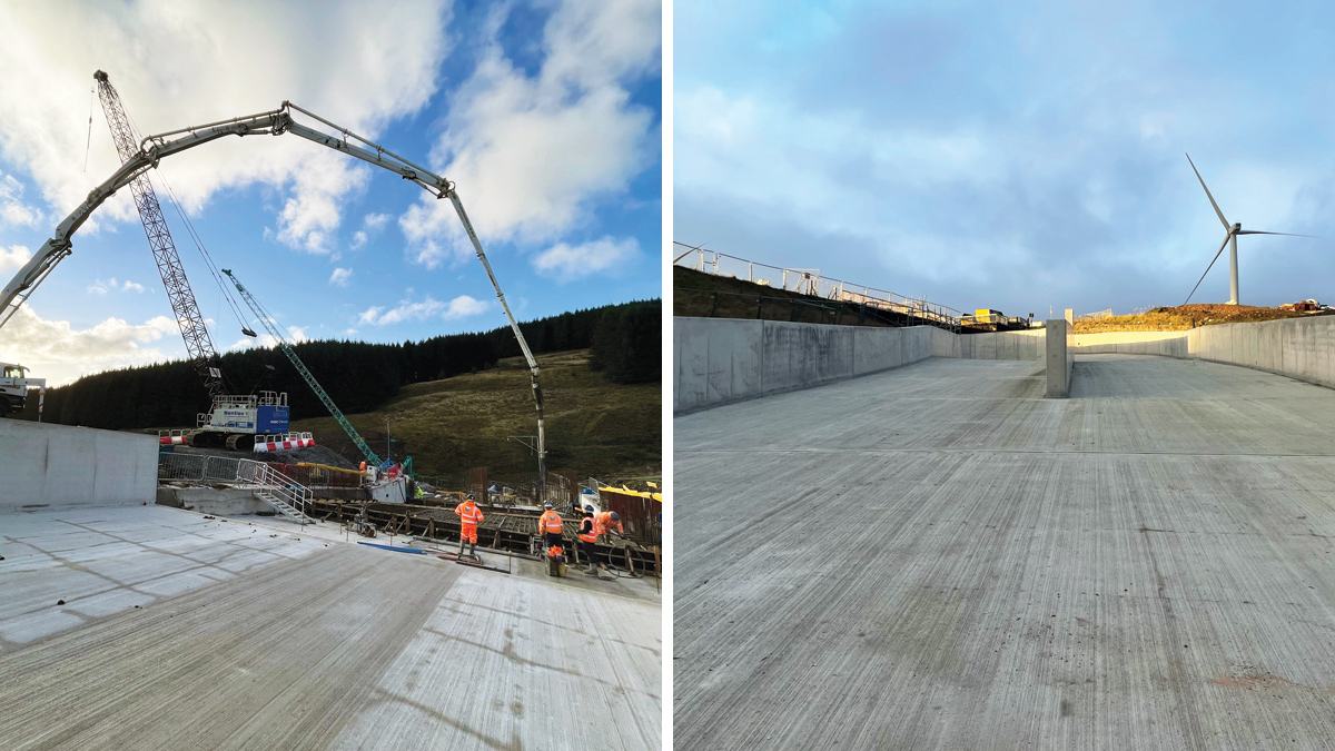 (left) Base concrete pour and (right) the upper spillway - Courtesy of MMB