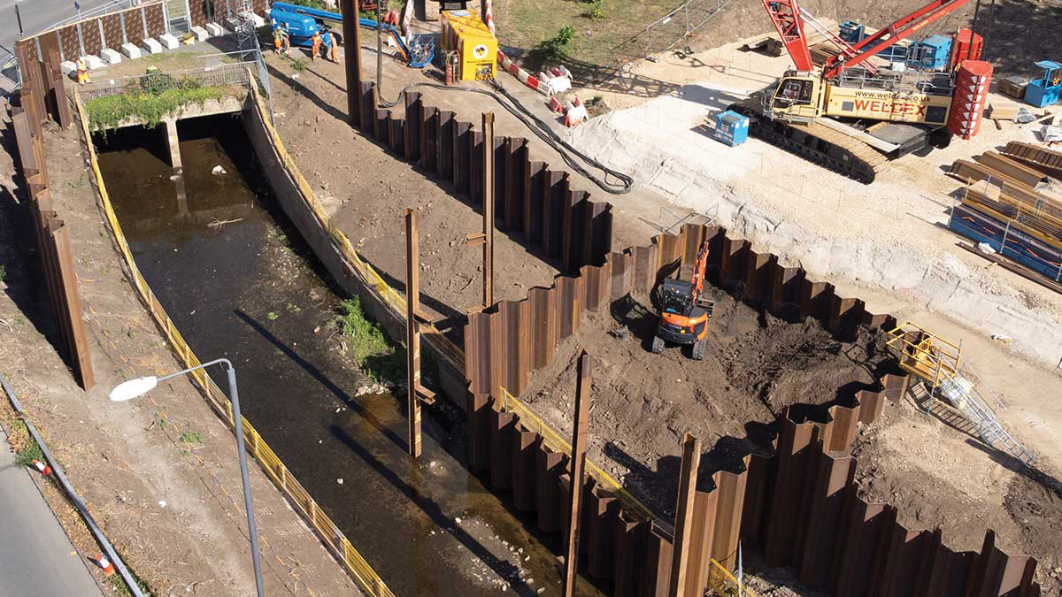 Sheet piling incorporated into the permanent solution - Courtesy of JBA-Bentley