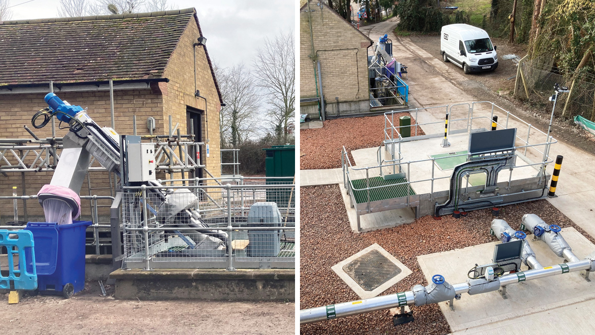 Weobley WwTW: (left) Huber Technology inlet screen and (right) flow to full treatment pump station - Courtesy of Morgan Sindall Infrastructure