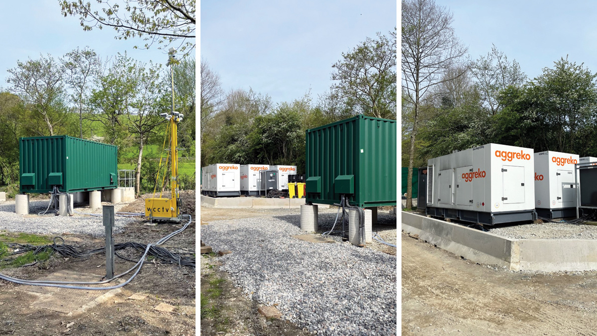 (left) River water sampling container on flood prevention supports, (middle) Aggreko UK duty, primary assist and secondary assist generators, and (right) Generator flood prevention as design by the design team - Courtesy of Galliford Try