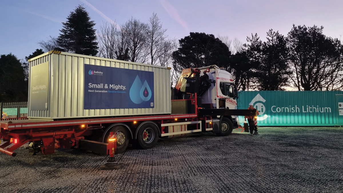 The containerised SAM50 unit arriving on site for the field trial at Cornish Lithium - Courtesy of Salinity Solutions
