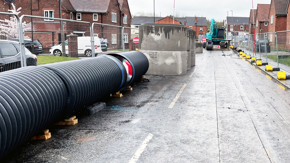 900mm Ridgistorm pipe from Polypipe Civils ready for installation - Courtesy of Galliford Try
