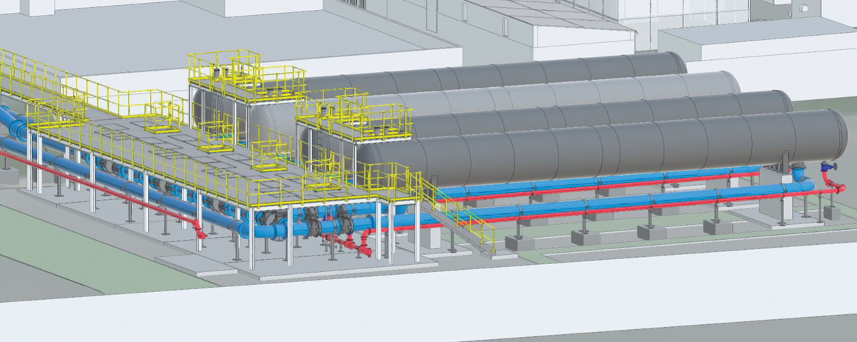 3D model showing the four pressurised contact tank vessels - Courtesy of MMB