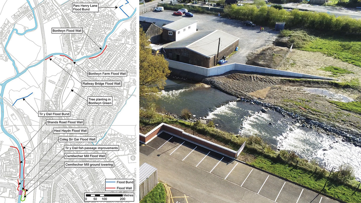 (left) Project overview - Courtesy of Arup and (right) fish passage with adjacent ground lowering works - Courtesy of Walters