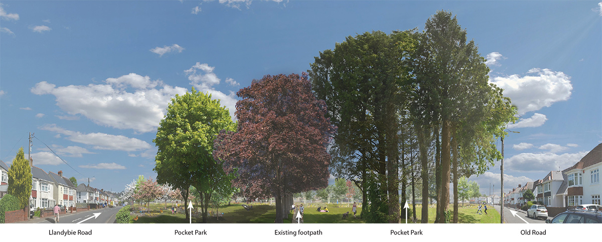 Visualisation of Bonllwyn Green pocket park - Courtesy of Arup