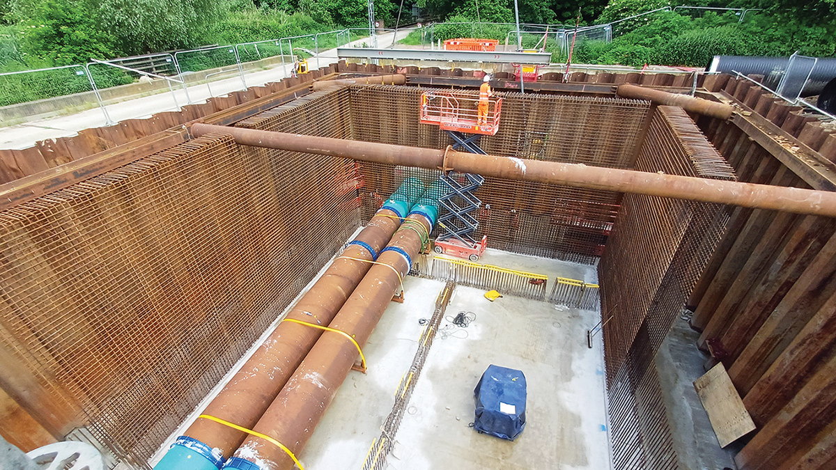 TSR pumping station rebar structure and flume pipe tie-in - Courtesy of Glanua UK