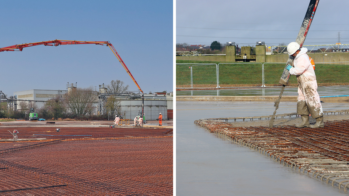 (left) Preparing for concrete pours and (right) concrete pours - Courtesy of @one Alliance