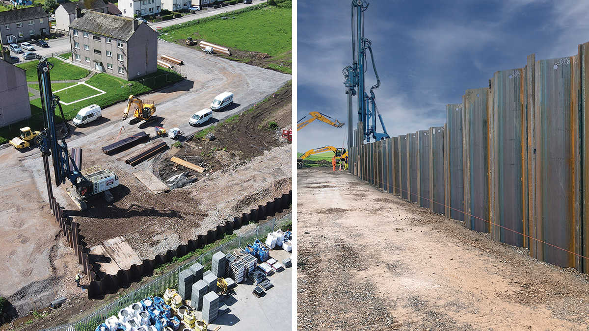 Installation of AZ sheet piled wall with TM22 piling rig to form reservoir - Courtesy of DAWSON-WAM Ltd