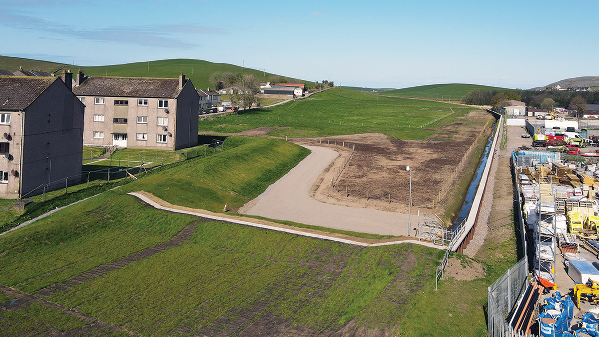 Realigned burn along sheet piled wall reinforced with coir matting - Courtesy of DAWSON-WAM Ltd