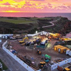 View of the works compound with the 500 T drilling rig - Courtesy of South West Water