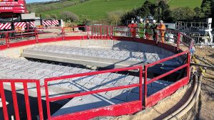 Storm tank roof installation main beam lift - Courtesy of Galliford Try