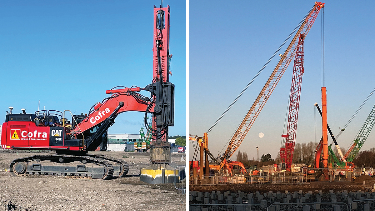 (left) Rapid impact compaction underway and (right) a selection of site plant in use - Courtesy of Bam Nuttall Ltd