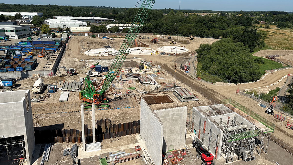 (foreground) Ferric mixing and flocculation chambers and (background) concrete bases for sludge tanks - Courtesy of Bam Nuttall Ltd