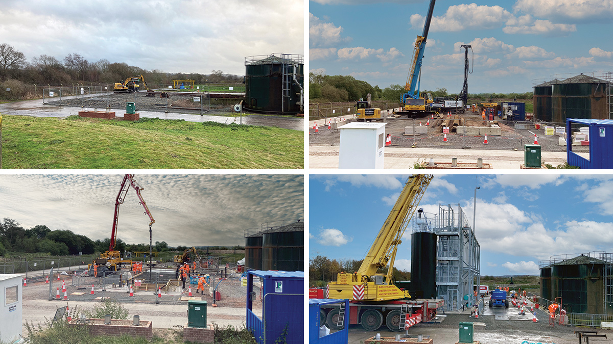 (top left) Construction of tertiary treatment system December 2022, (top right) construction of tertiary treatment system May 2023, (bottom left) Construction of tertiary treatment system July 2023, and (bottom right) Construction of tertiary treatment system November 2023 - Courtesy of Morgan Sindall Infrastructure